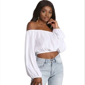 Windsor Emerald Green Satin Off the Shoulder Crop Top